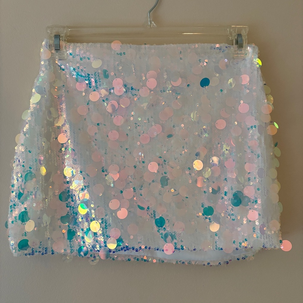 Sequin Mini Skirt - White and Blue Iridescent